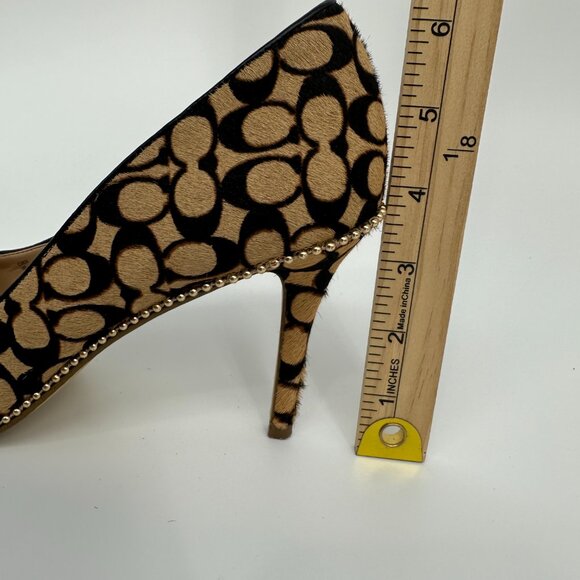 Coach C5924 Waverly Signature Calf Hair Pointed Toe Gold Trim Heels Size 9B - Picture 11 of 13